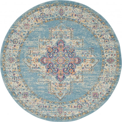 2’X3’ Light Blue Distressed Medallion Scatter Rug