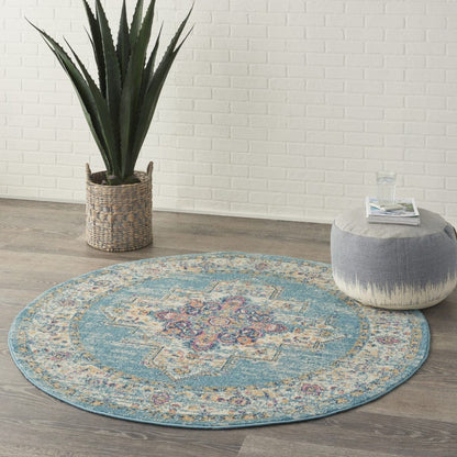 2’X3’ Light Blue Distressed Medallion Scatter Rug