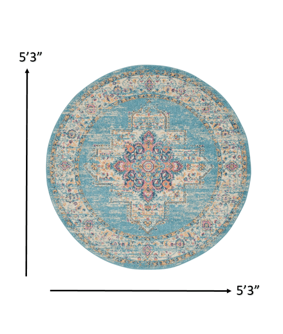 2’X3’ Light Blue Distressed Medallion Scatter Rug