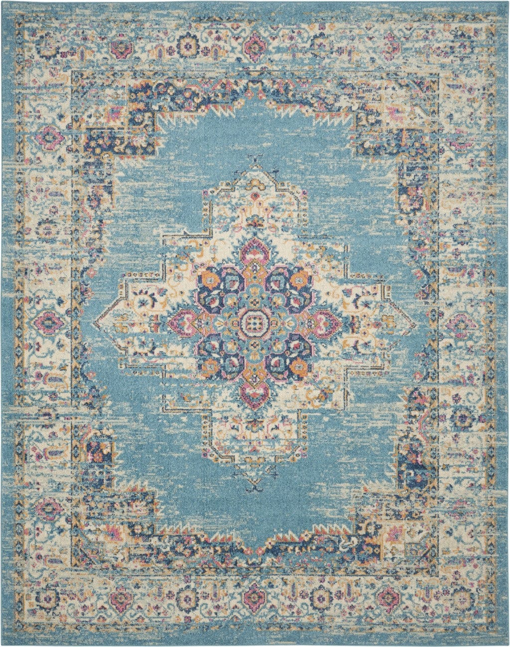 2’X3’ Light Blue Distressed Medallion Scatter Rug