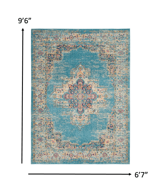 2’X3’ Light Blue Distressed Medallion Scatter Rug
