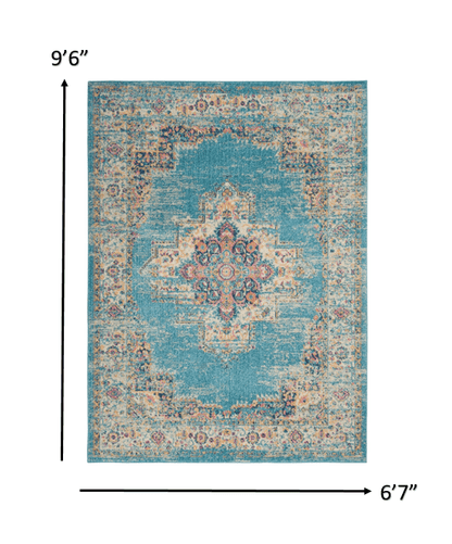 2’X3’ Light Blue Distressed Medallion Scatter Rug