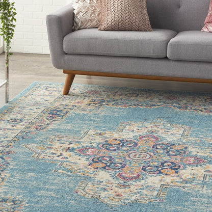 2’X3’ Light Blue Distressed Medallion Scatter Rug
