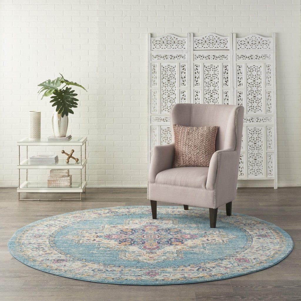 2’X3’ Light Blue Distressed Medallion Scatter Rug