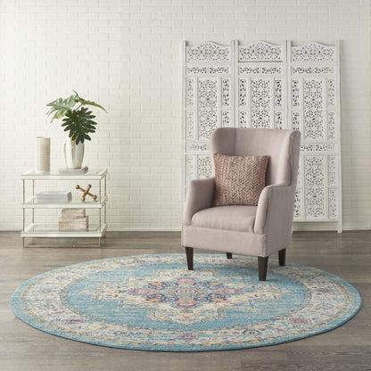 2’X3’ Light Blue Distressed Medallion Scatter Rug