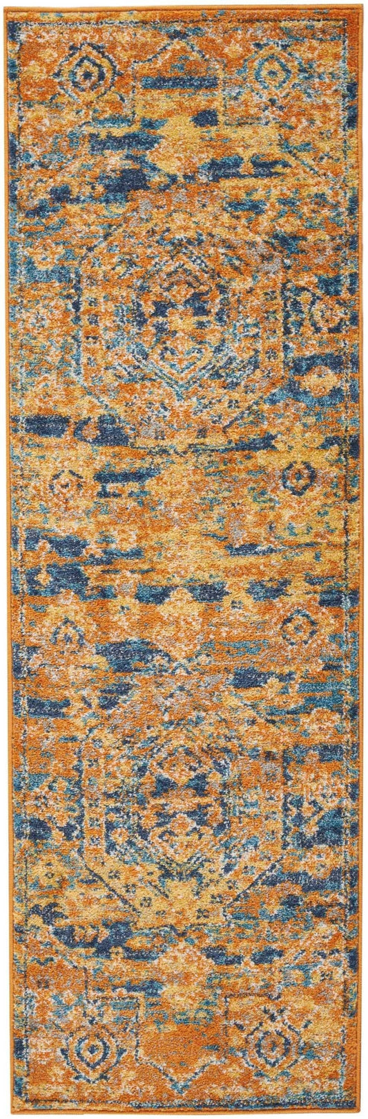 2’ X 6’ Gold And Blue Antique Runner Rug