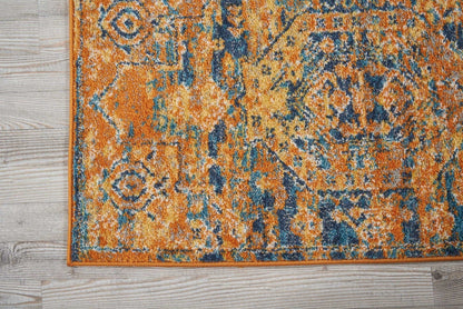 2’ X 6’ Gold And Blue Antique Runner Rug