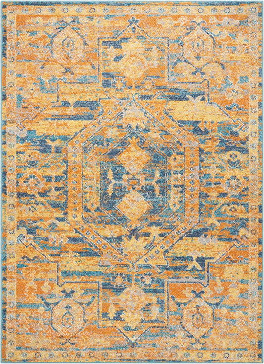 4’ X 6’ Gold And Blue Antique Area Rug