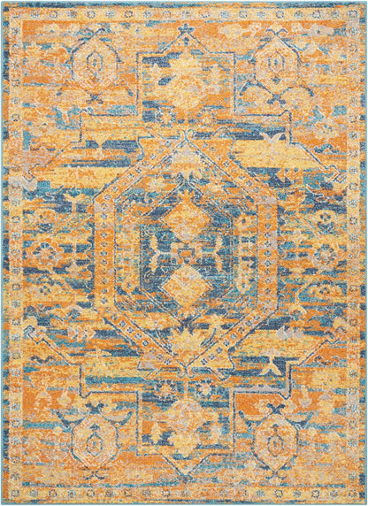 4’ X 6’ Gold And Blue Antique Area Rug