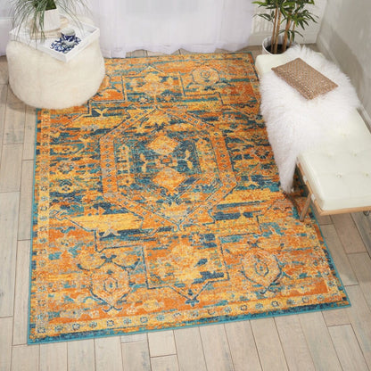 4’ X 6’ Gold And Blue Antique Area Rug