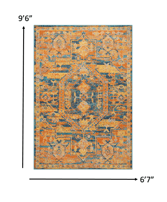 4’ X 6’ Gold And Blue Antique Area Rug