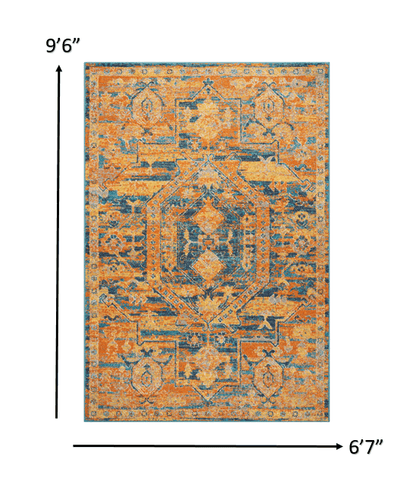 4’ X 6’ Gold And Blue Antique Area Rug