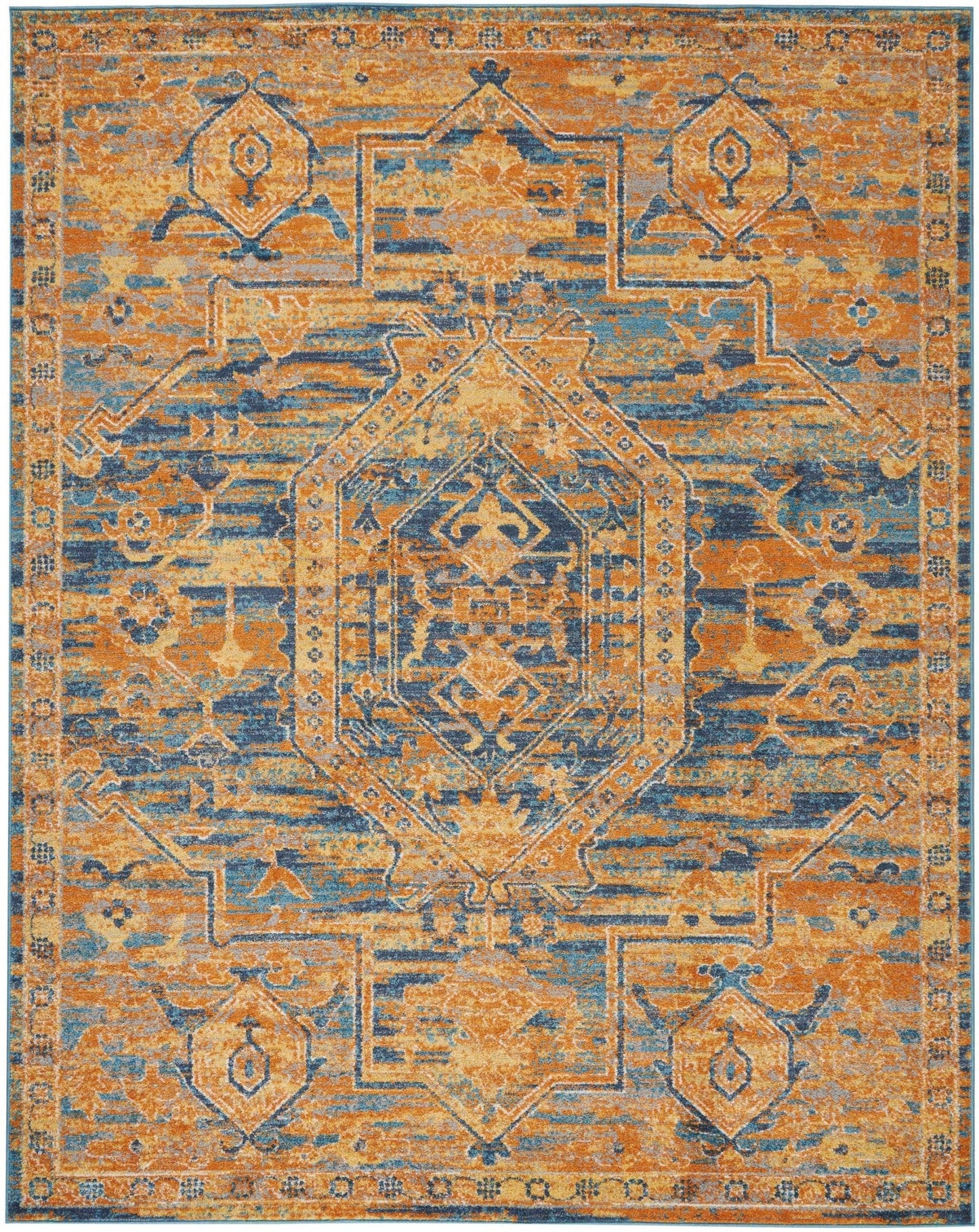 4’ X 6’ Gold And Blue Antique Area Rug