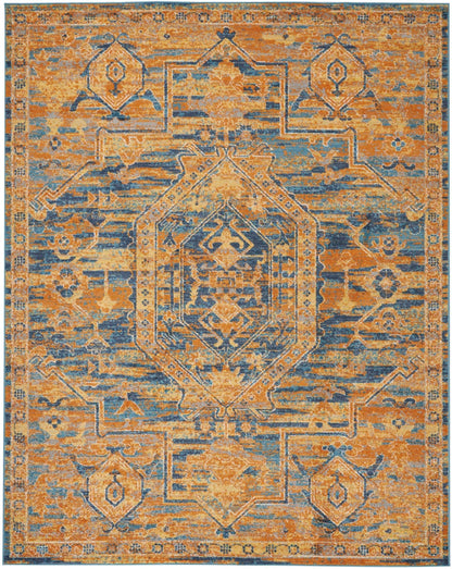4’ X 6’ Gold And Blue Antique Area Rug
