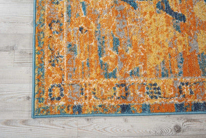 4’ X 6’ Gold And Blue Antique Area Rug