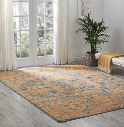 4’ X 6’ Gold And Blue Antique Area Rug