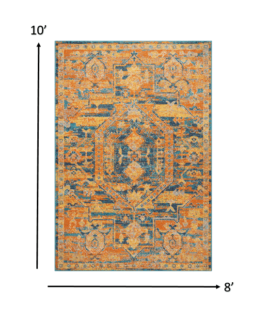 4’ X 6’ Gold And Blue Antique Area Rug