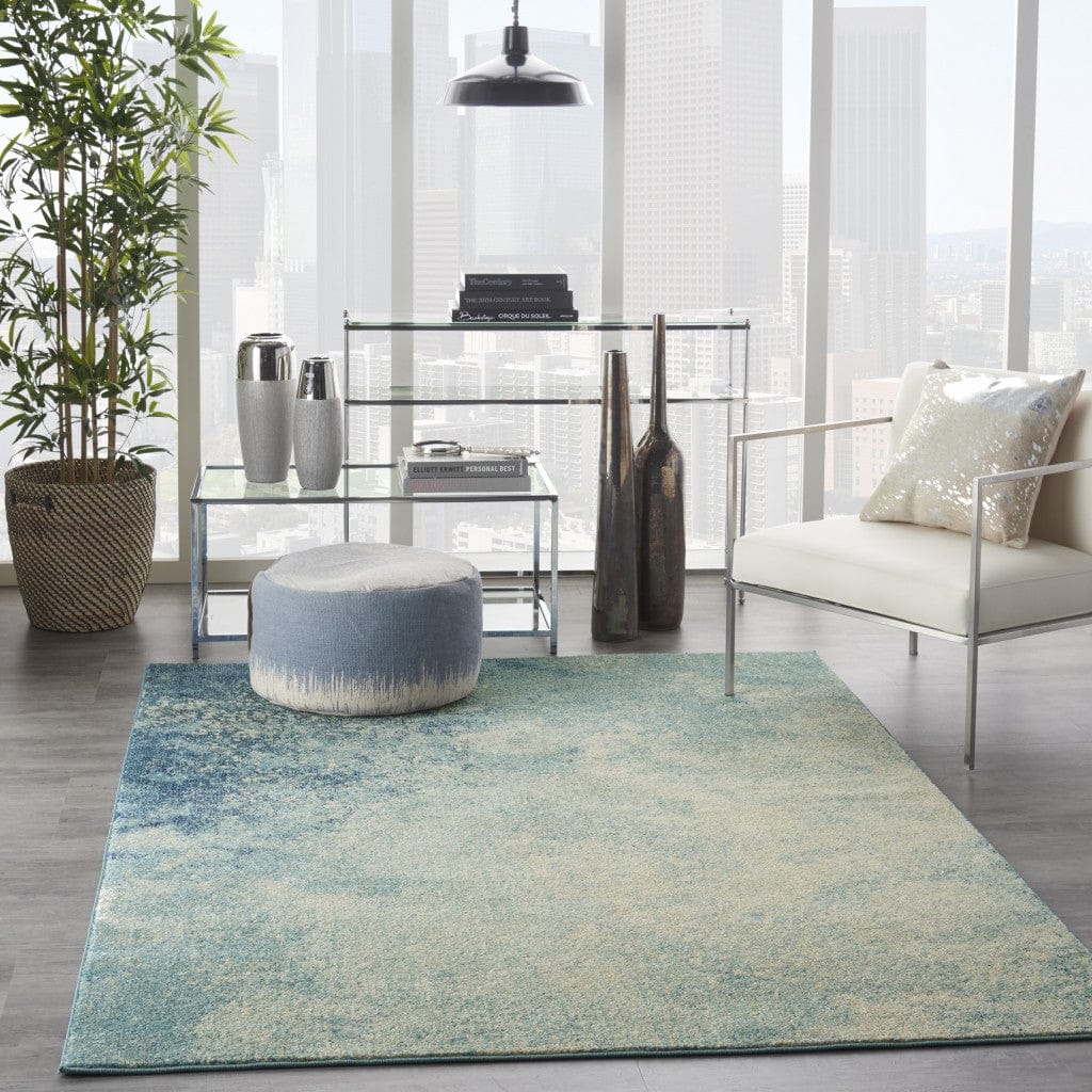 2’ X 3’ Light Blue And Ivory Abstract Sky Scatter Rug