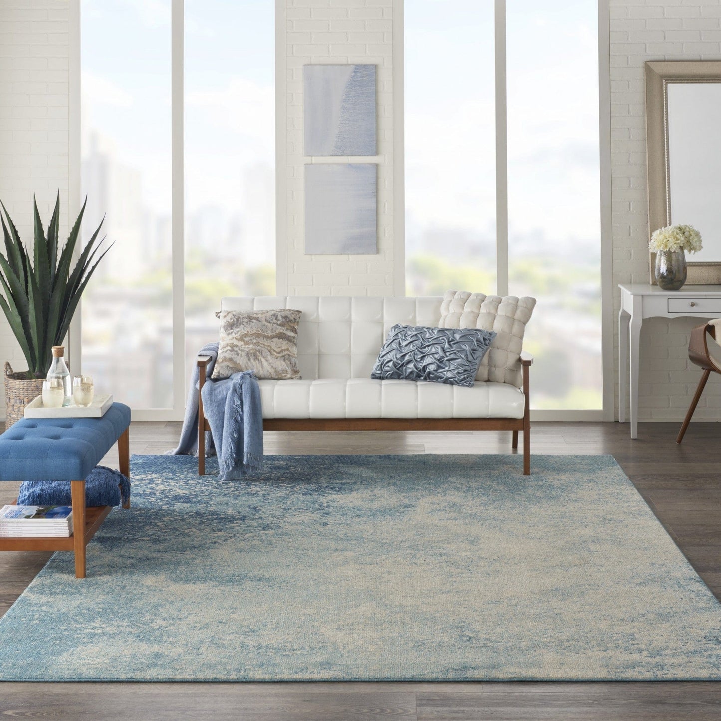 2’ X 3’ Light Blue And Ivory Abstract Sky Scatter Rug