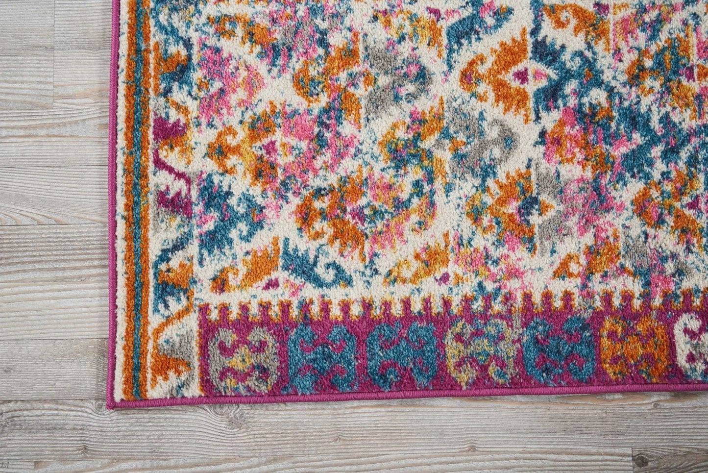 2’ X 6’ Ivory And Magenta Tribal Pattern Runner Rug