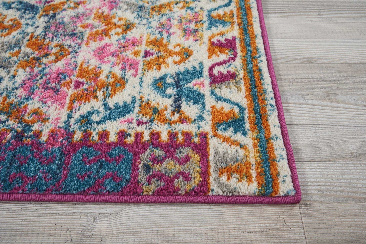 2’ X 6’ Ivory And Magenta Tribal Pattern Runner Rug