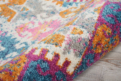 2’ X 6’ Ivory And Magenta Tribal Pattern Runner Rug