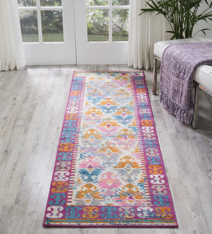 2’ X 6’ Ivory And Magenta Tribal Pattern Runner Rug