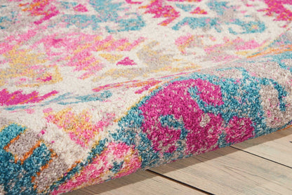 2’ X 6’ Ivory And Magenta Tribal Pattern Runner Rug