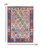 2’ X 6’ Ivory And Magenta Tribal Pattern Runner Rug