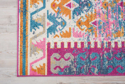 2’ X 6’ Ivory And Magenta Tribal Pattern Runner Rug