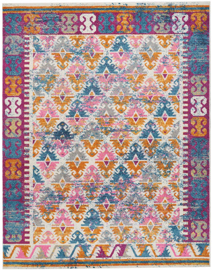 2’ X 6’ Ivory And Magenta Tribal Pattern Runner Rug