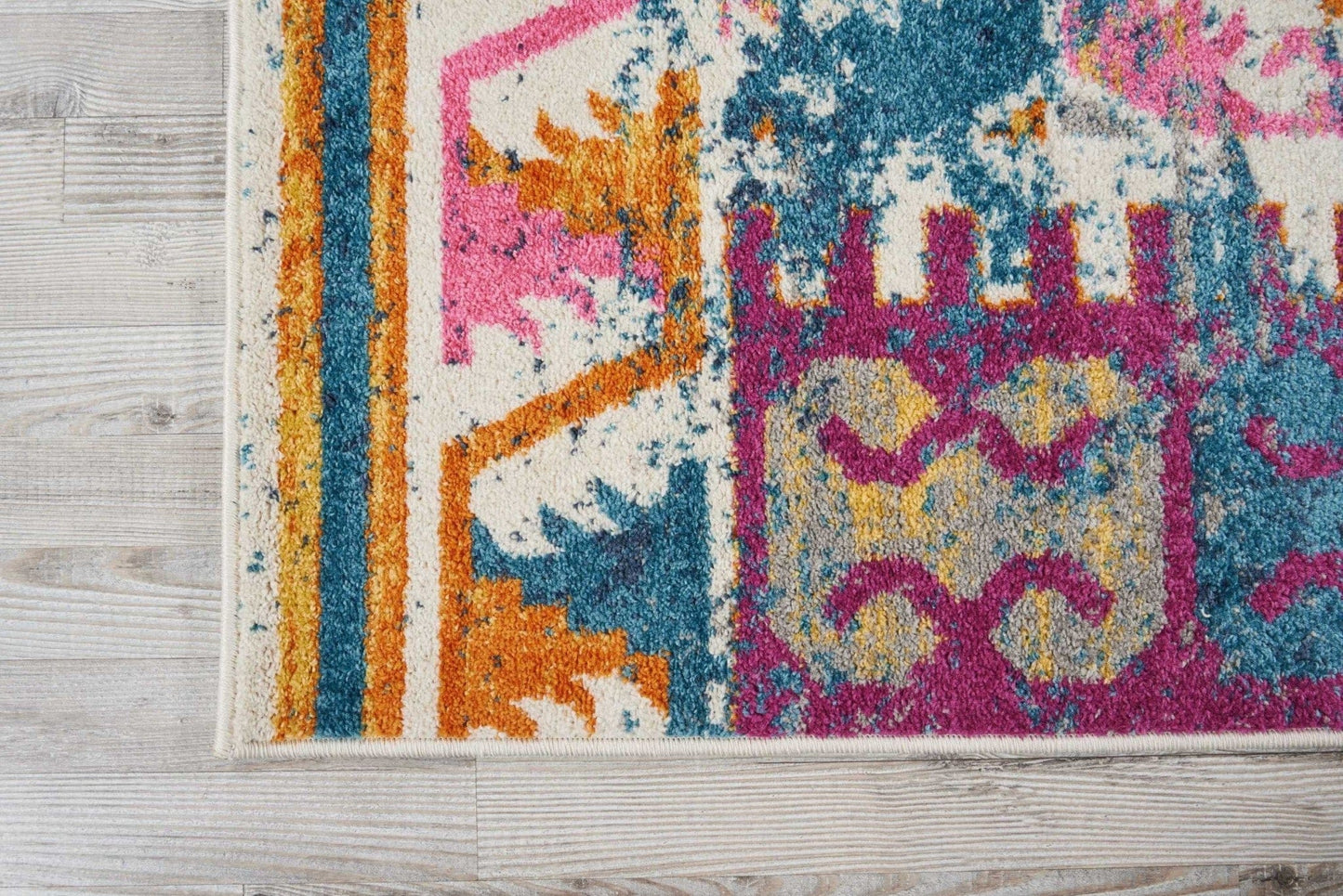 2’ X 6’ Ivory And Magenta Tribal Pattern Runner Rug