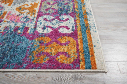 2’ X 6’ Ivory And Magenta Tribal Pattern Runner Rug