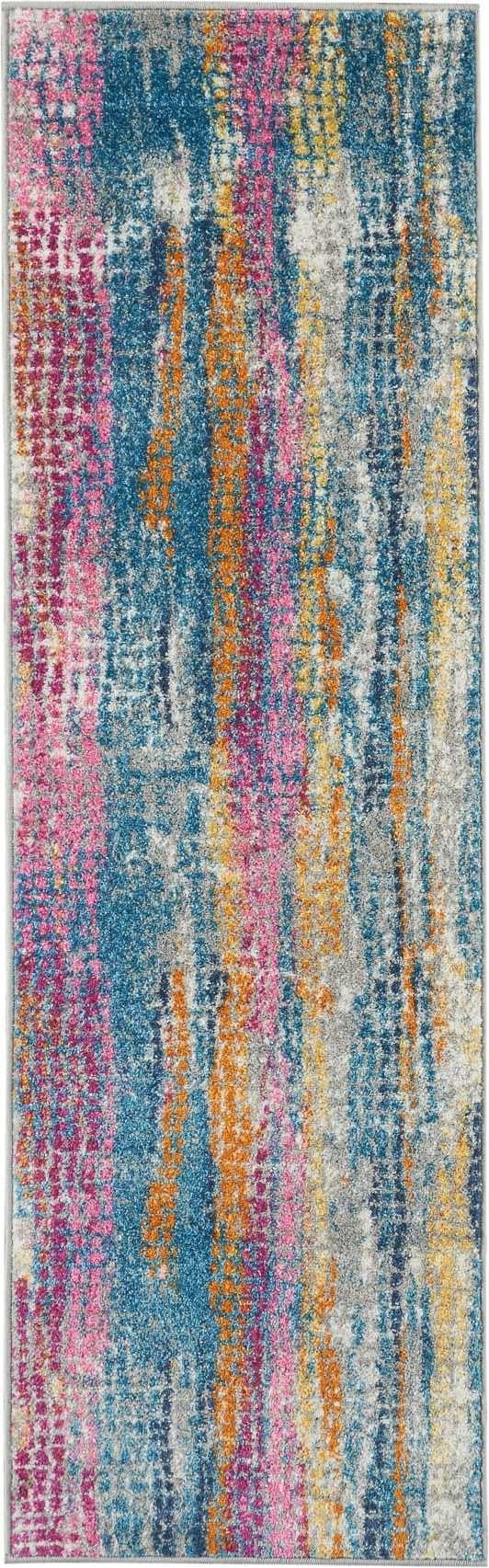 2’ X 6’ Gray Colorful Abstract Stripes Runner Rug