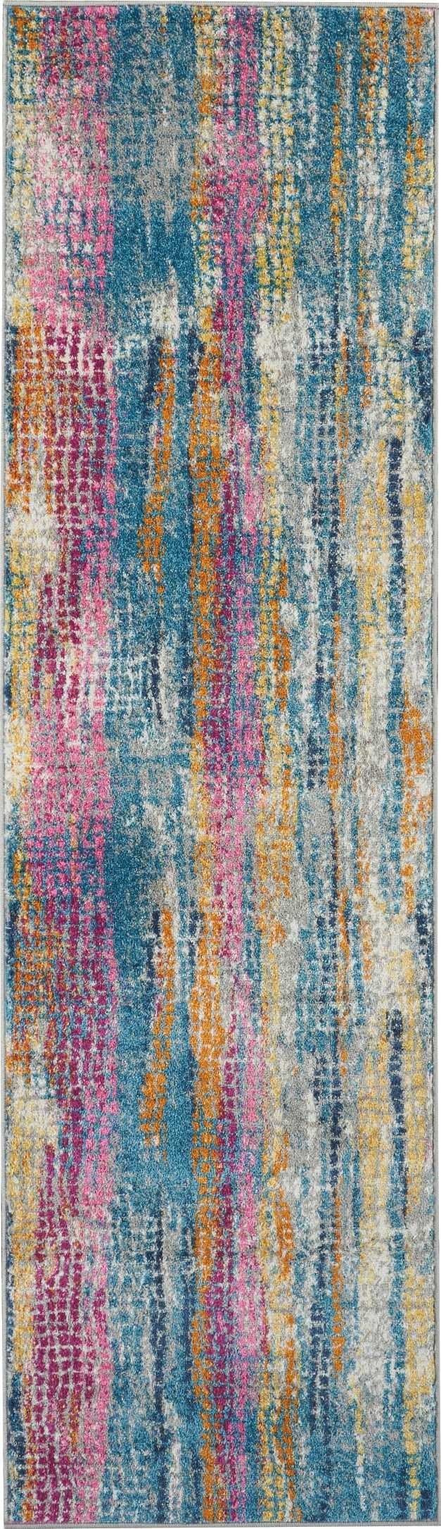 2’ X 6’ Gray Colorful Abstract Stripes Runner Rug