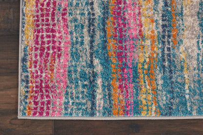 2’ X 6’ Gray Colorful Abstract Stripes Runner Rug