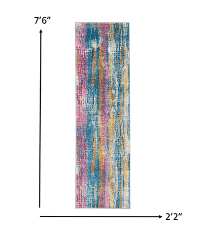 2’ X 6’ Gray Colorful Abstract Stripes Runner Rug