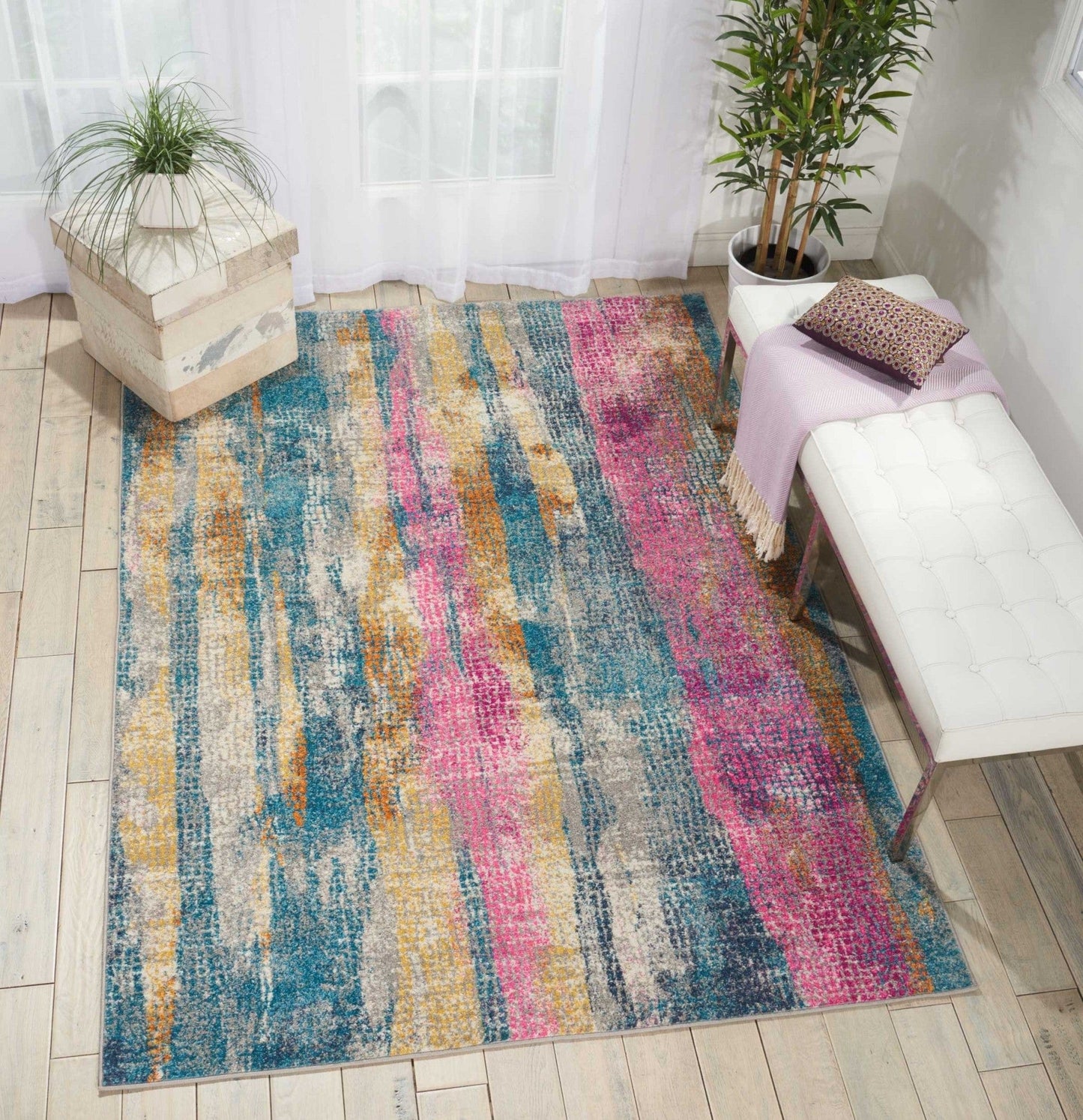 2’ X 6’ Gray Colorful Abstract Stripes Runner Rug