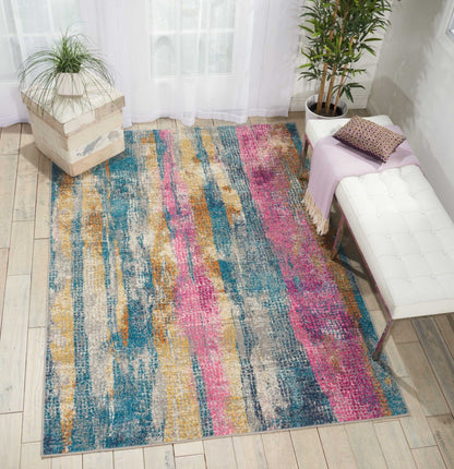 2’ X 6’ Gray Colorful Abstract Stripes Runner Rug