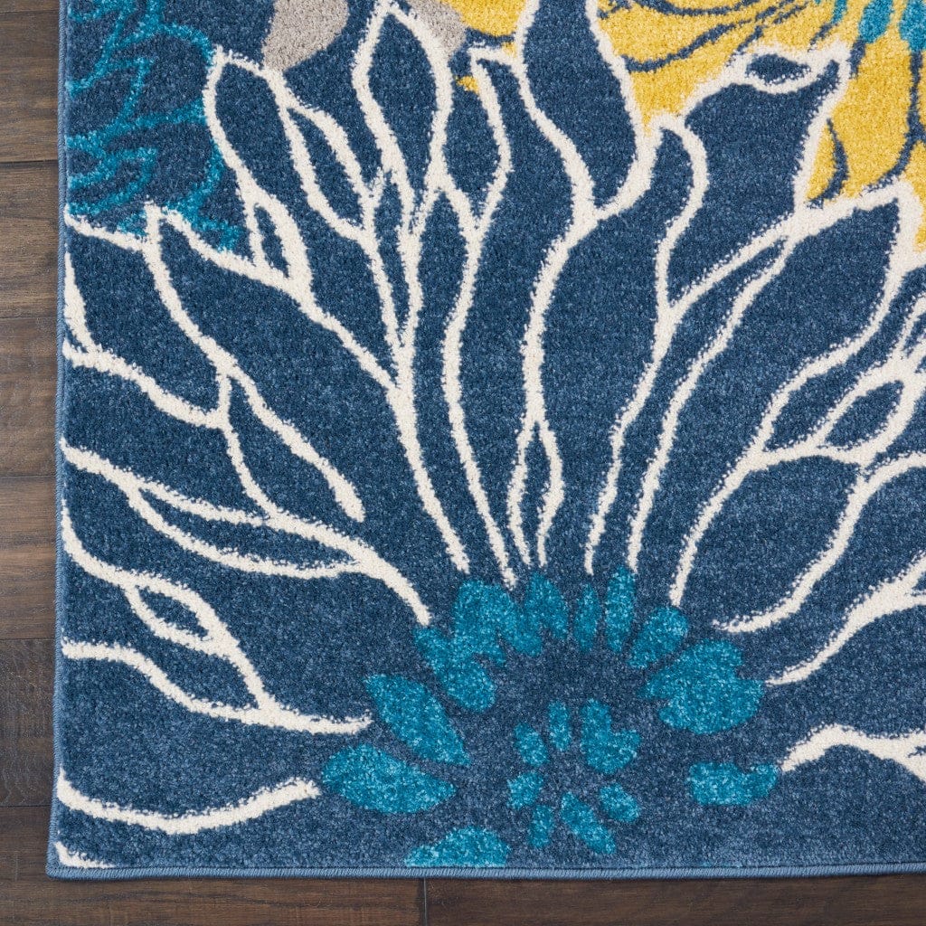 2’ X 10’ Blue Tropical Flower Runner Rug