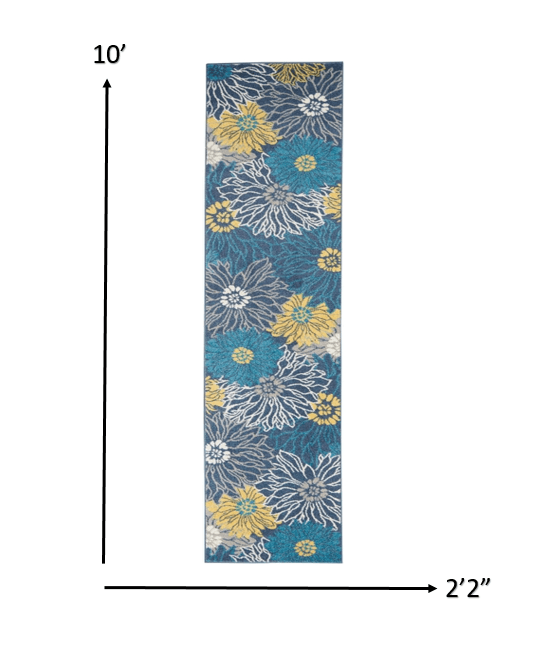 2’ X 10’ Blue Tropical Flower Runner Rug