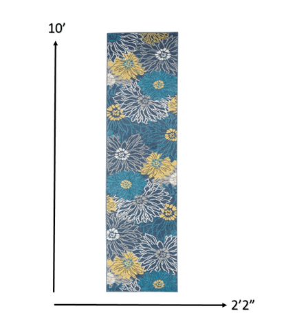 2’ X 10’ Blue Tropical Flower Runner Rug