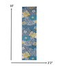 2’ X 10’ Blue Tropical Flower Runner Rug