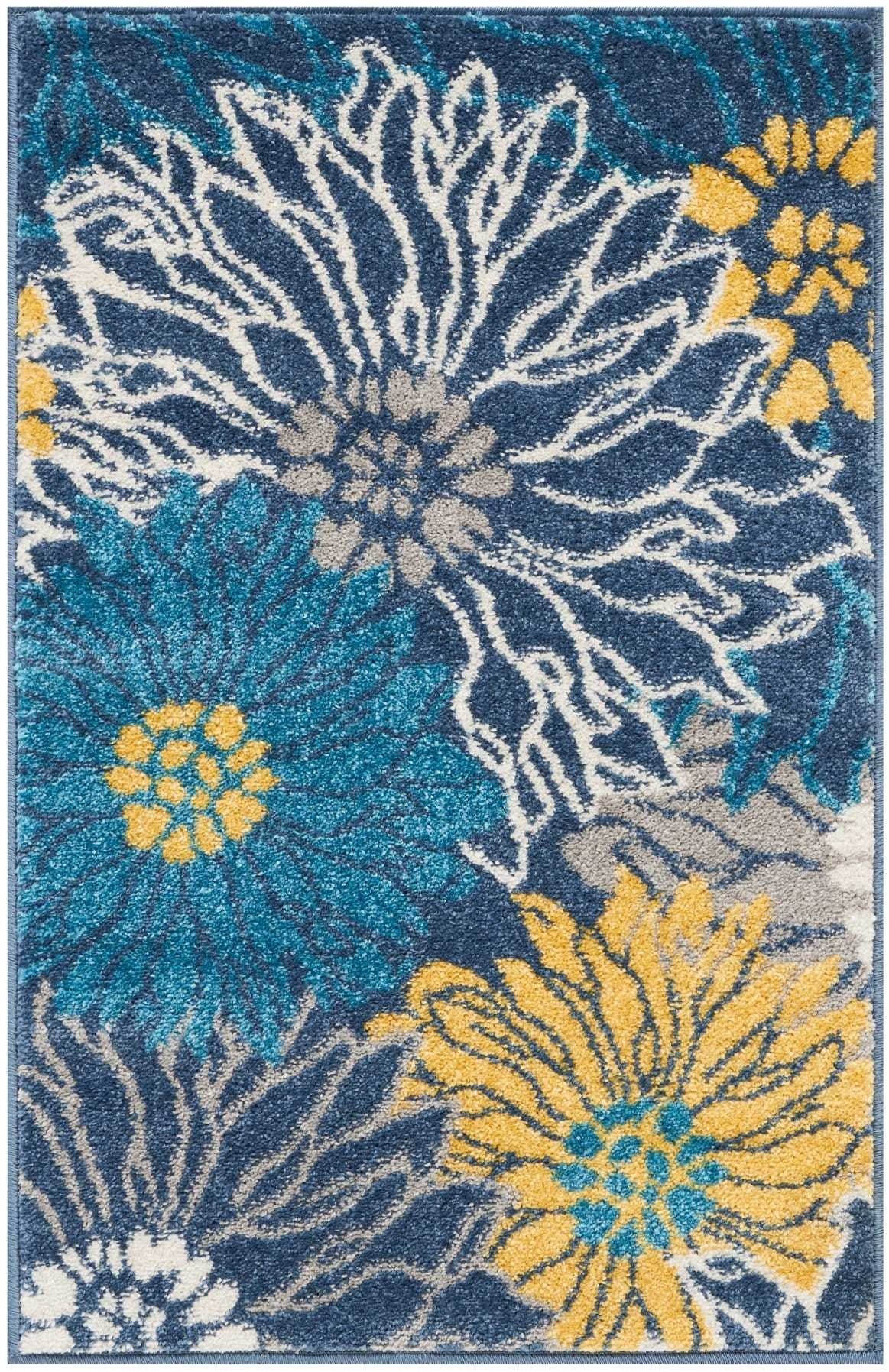 2’ X 10’ Blue Tropical Flower Runner Rug