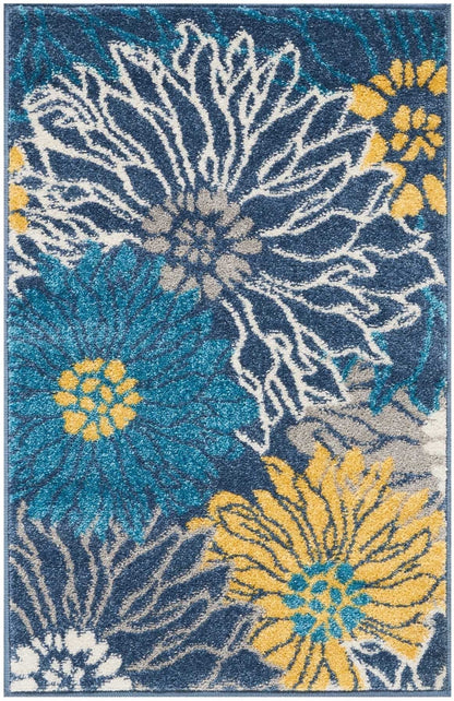 2’ X 10’ Blue Tropical Flower Runner Rug