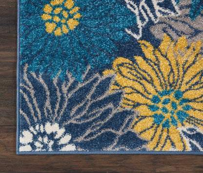 2’ X 10’ Blue Tropical Flower Runner Rug