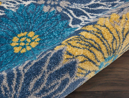 2’ X 10’ Blue Tropical Flower Runner Rug
