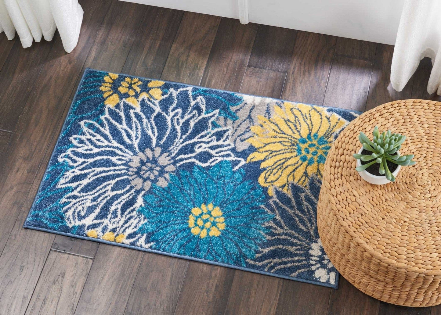 2’ X 10’ Blue Tropical Flower Runner Rug