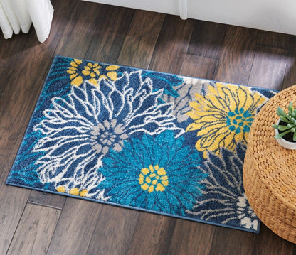 2’ X 10’ Blue Tropical Flower Runner Rug