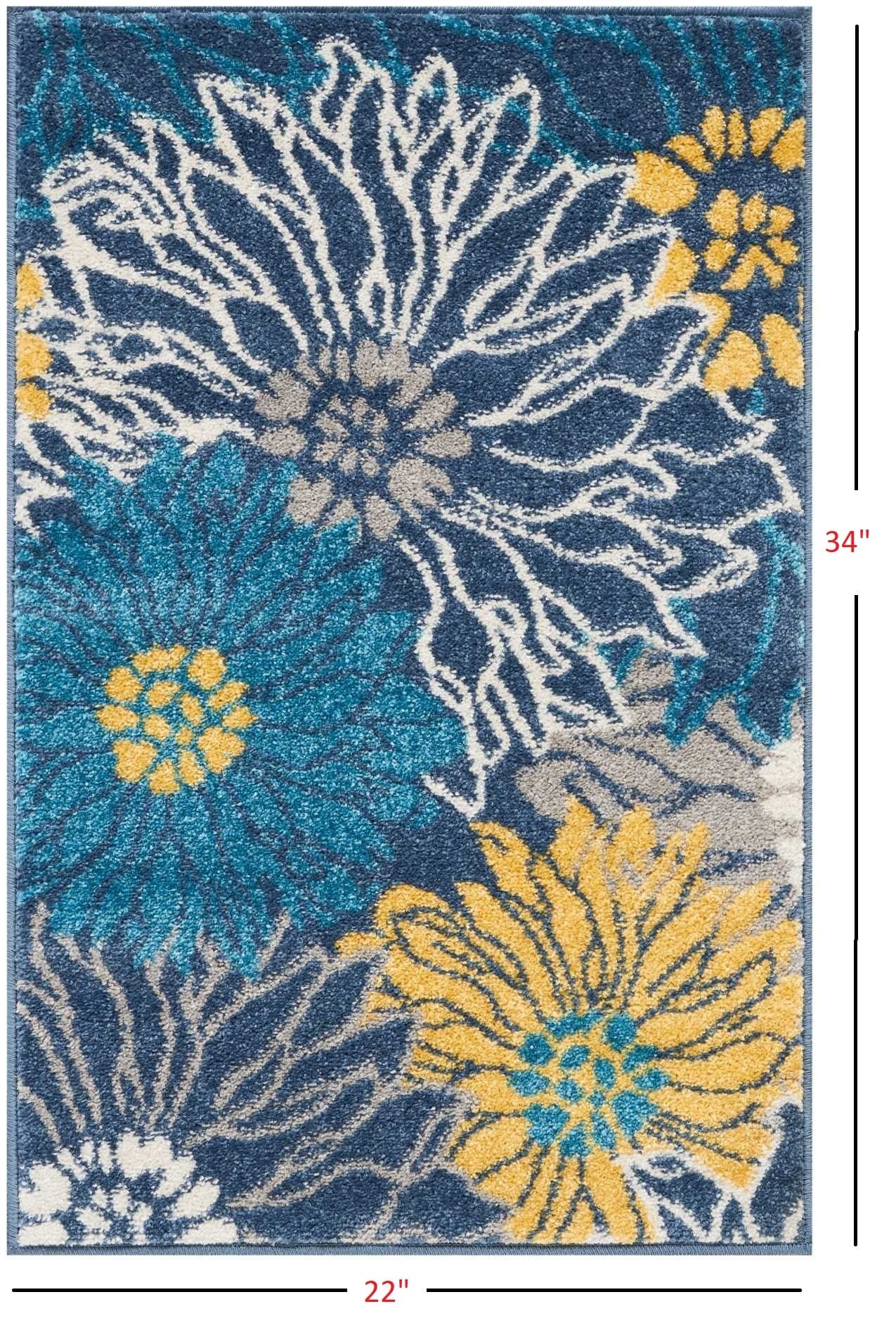 2’ X 10’ Blue Tropical Flower Runner Rug